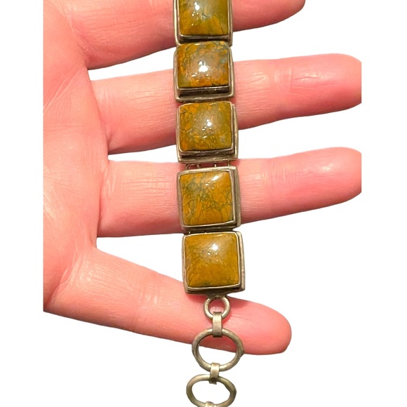 Sterling silver 925 Heavy chunky Unakite stone braclet - Picture 3 of 6